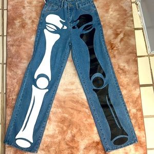Black Owned Women Brand. Skeleton Style Straight Leg Jeans. Fit to waist